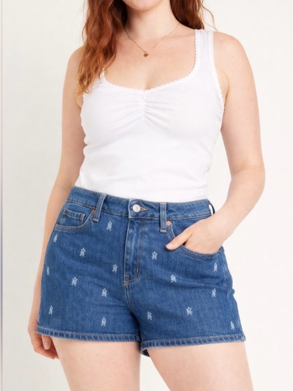 Old Navy Blue Denim Embroidered High-Rise Shorts